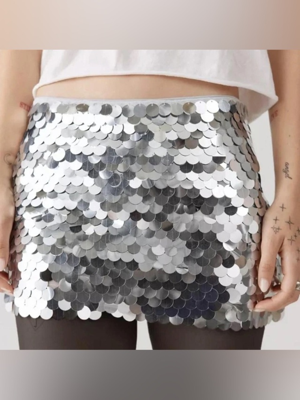 Urban Outfitters Silver Large Disc Sequin Paillette Mini Skirt - Size S